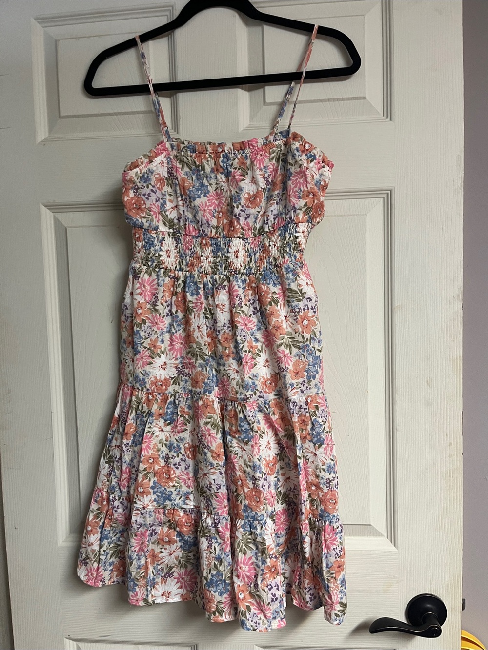 Smocked Floral Sundress in Pink, Blue & Peach - Women's Casual Dress